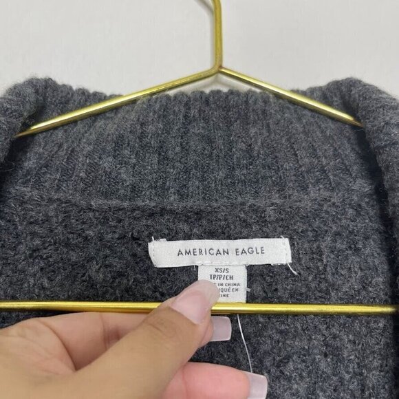 American Eagle Sweater XS/S Cardigan Open Knit Gray Long Sleeve Soft AF Longline - Picture 4 of 10